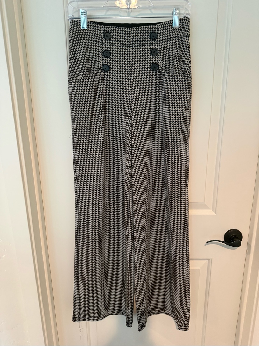 High-Waist Houndstooth Wide-Leg Sailor Pants